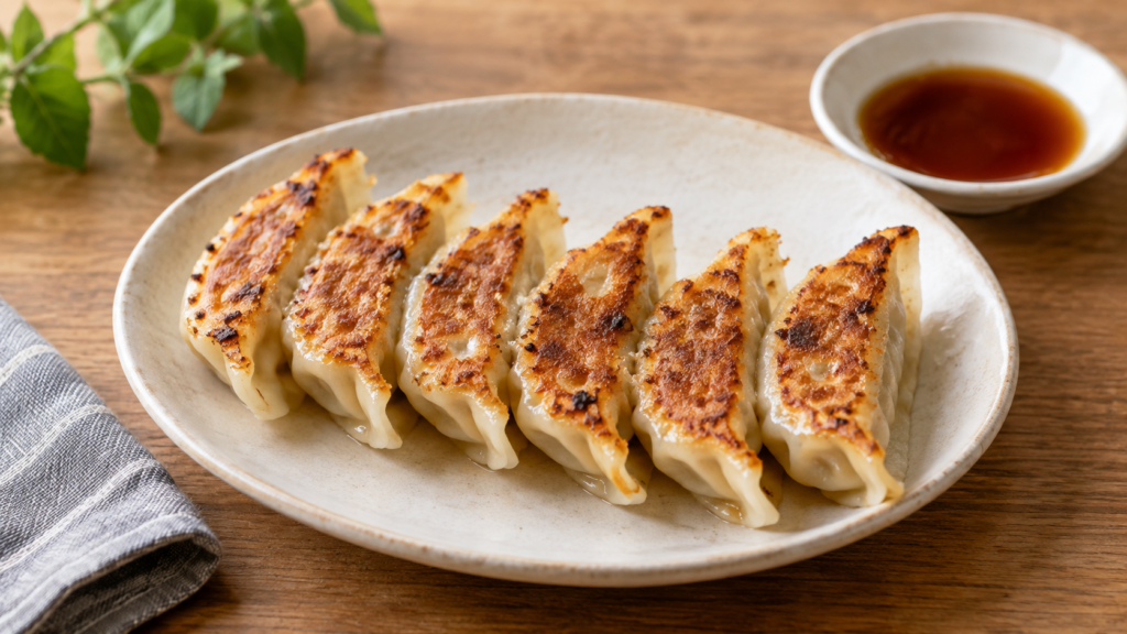 皿に盛った焼き餃子（AI生成イメージ）