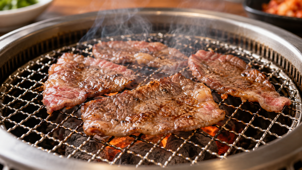 網で焼く牛肉（AI生成イメージ）