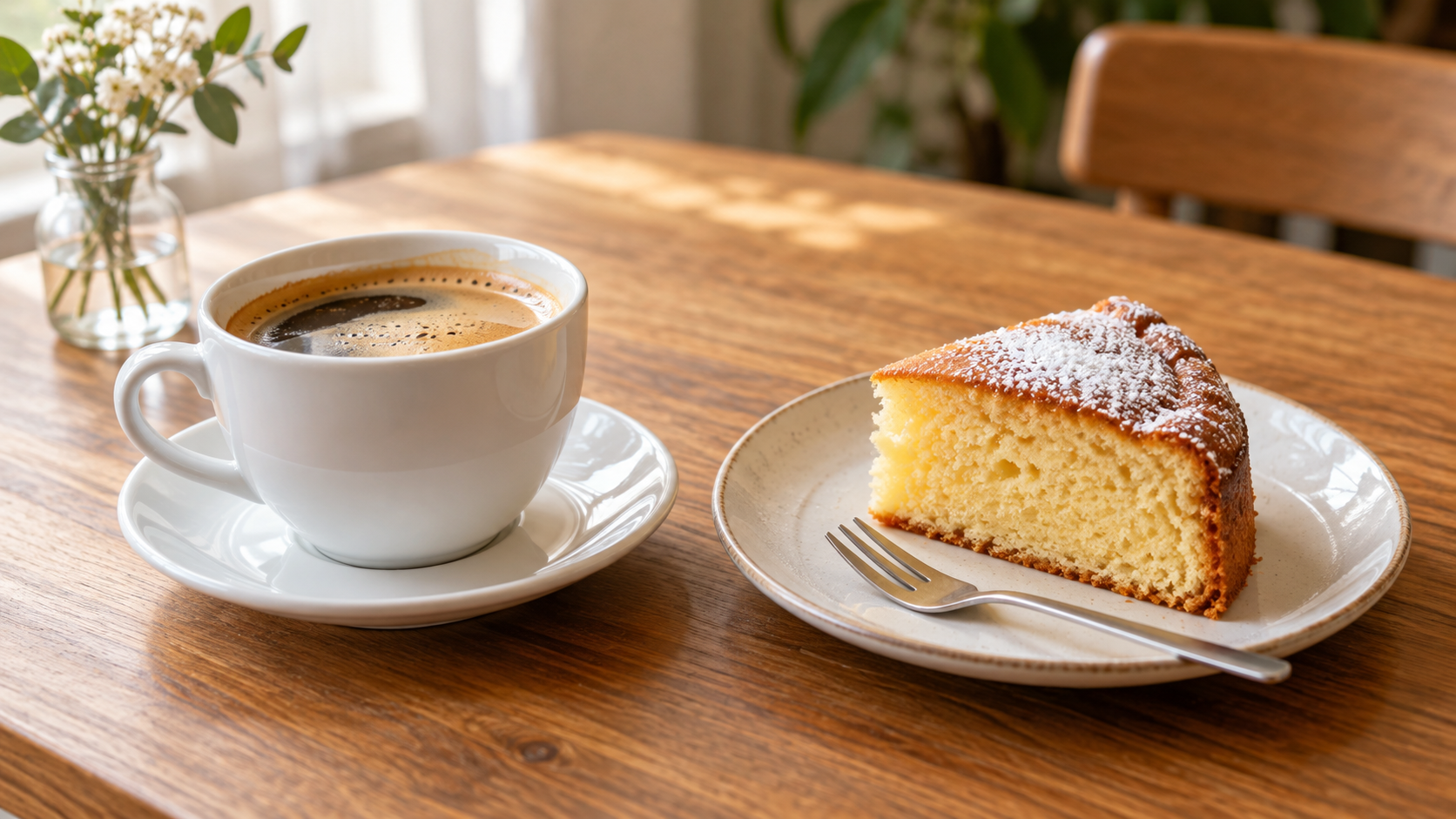 コーヒーとケーキのAI生成イメージ。実際の商品・店舗とは異なります。
